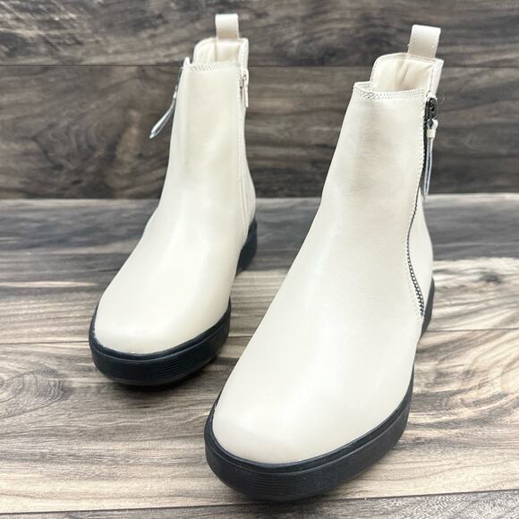 NIB Naturalizer Talise 8.5M Off White Leather Platform Zip Ankle Booties Boots - Picture 4 of 13